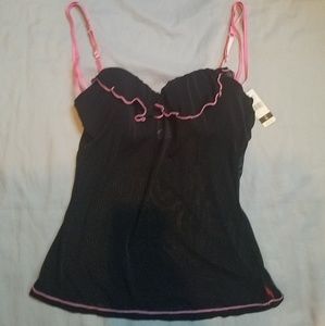 XOXO Cami Bra Top Semi Sheer XL Black Pink